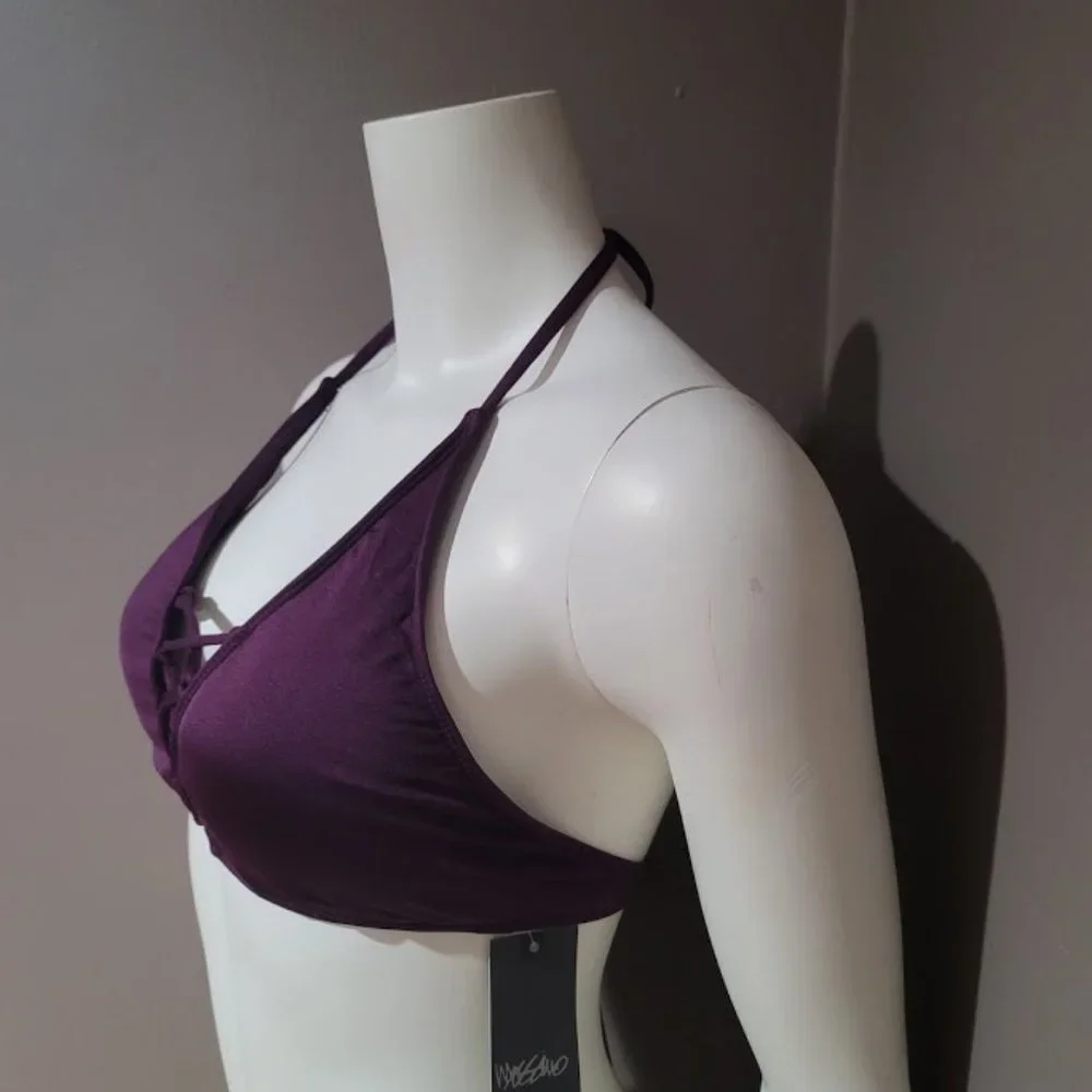 Mossimo Strappy Halter Bikini Top Deep Plum Purple - Picture 3 of 7